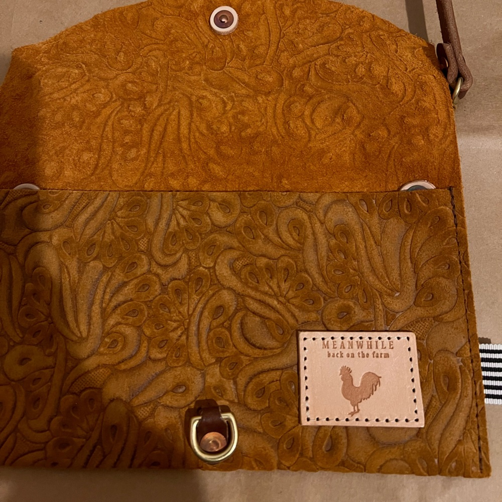 Meanwhile back on the farm Embossed Tan Leather Crossbody Bag